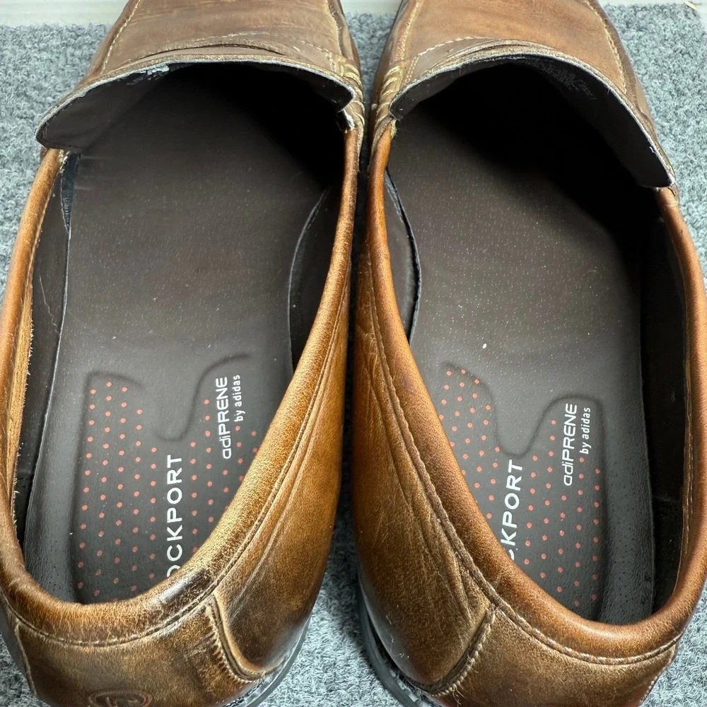 Rockport Mens 10.5M Brown Leather Penny Loafers adiPRENE Slip On Comfort K58464